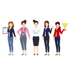 Businesswoman Character Team With Trophy