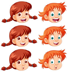 Set Of Girl And Boy Cartoon Head Red Hair