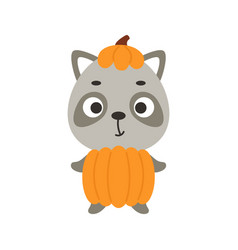 Cute Little Halloween Raccoon In A Pumpkin