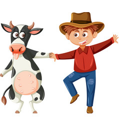 Farmer Boy And Cow Cartoon Character