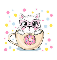 Cute Kitten In A Cup Cartoon