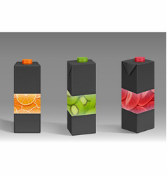 Black Carton Packs With Fruit Print For Juice