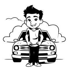 Cute Boy With A Car In The Rain Cartoon