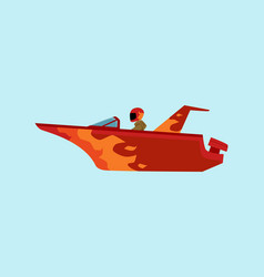 Man Riding Red Motorboat With Fire Flame Pattern