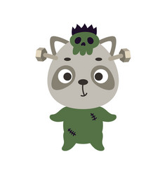 Cute Little Halloween Raccoon In A Frankenstein