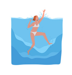 Person In Panic Sinking In Sea Woman In Danger