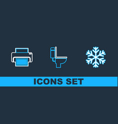 Set Line Snowflake Printer And Toilet Bowl Icon