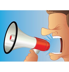 Cartoon boy yelling and shouting into a megaphone Vector Image