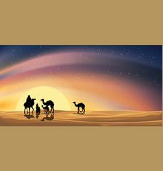 Desert Landscape With Arab Family Or Muslim