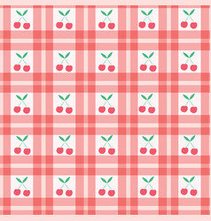 Red Cherries On Plaid Gingham Seamless Pattern