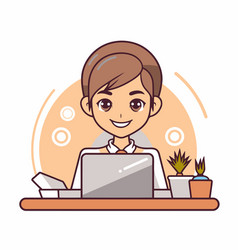 Business Woman Working At Office With Laptop In