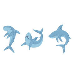 Cartoon Ocean Shark Mascots Cute Marine Predator