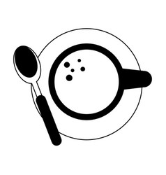 Coffee Cup With Spoon On Disk Topview Cartoon