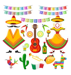 Mexican fiesta set cinco de mayo party elements Vector Image