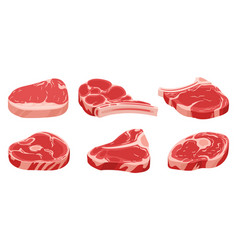 Cartoon Raw Meat Steaks Pork Or Red Beef Steaks