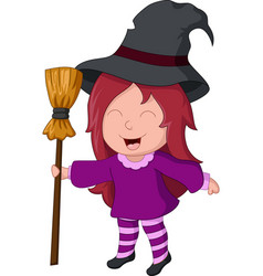 Cute Little Witch Girl Holding A Broomstick