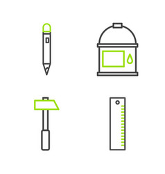 Set Line Ruler Hammer Paint Bucket And Pencil