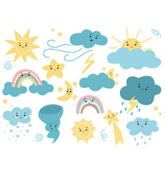 Weather Conditions Kawaii Characters Set Cute