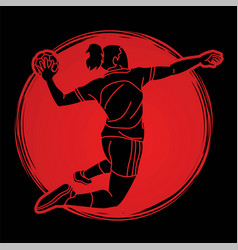 Handball Sport Woman Player Action Cartoon Graphic