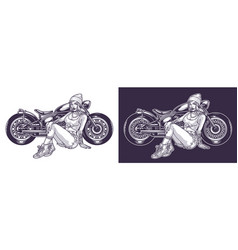 Motorcycle Driver Girl Monochrome Emblem