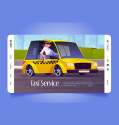 Taxi Service Cartoon Landing Page Driver In Car