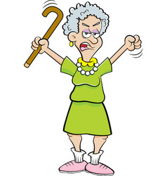 Cartoon Angry Senior Citizen Shaking A Cane