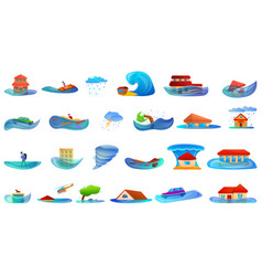 Flood Icons Set Cartoon Style