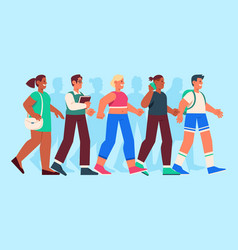 Hand Drawn Flat Design Crowd People Walking