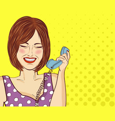 Amused Pop Art Woman Chatting On Retro Phone