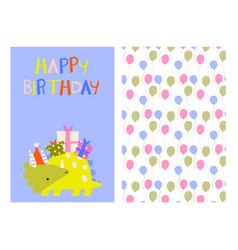 Happy Birthday Card Flat Cartoon Dino Character