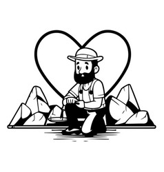 A Bearded Man Sitting In Front Of A Heart