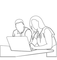 Continuous Line Drawing Two Coworkers Talking