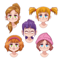 Group Five Cute Girls Manga Anime Characters