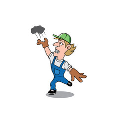 Funny Worker Tossing Trash Cartoon Design