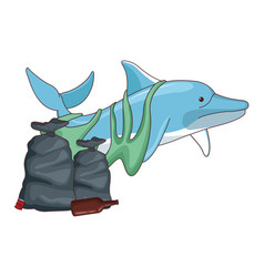 Sad Dolphin With Garbage Bags