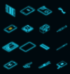 Tablet Repair Icons Set Neon