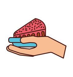 Hand Holding Birthday Cake Slice Food