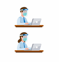 Man And Women Office Worker Wearing Face Shield