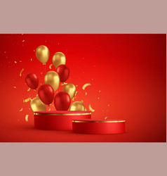 Red Podium Photo Studio Room Scene Birthday Party