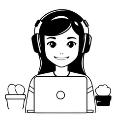 Woman With Laptop And Headphones Call Center In