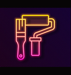 Glowing Neon Line Paint Roller Brush Icon Isolated