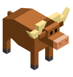 Isometric Bull Cubic Animal Pixel Low Poly Icon