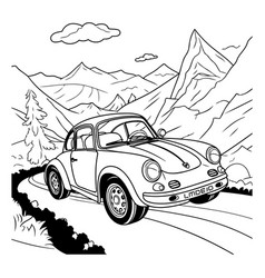 A Vintage Car In The Mountains On White