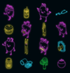 Healthy Heart Icons Set Neon