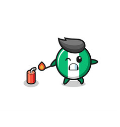 Nigeria Flag Mascot Playing Firecracker