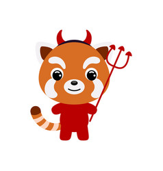 Cute Little Halloween Red Panda In A Devil