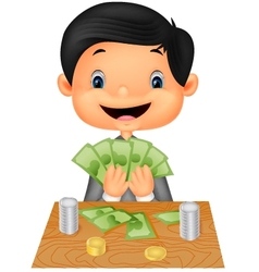 Cartoon Boy Counting The Money