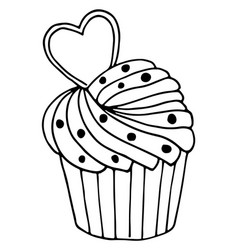 Romantic Cupcake With Cream Swirl And Heart Black