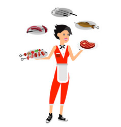 Character Girl On Picnic Or Bbq Party Chef