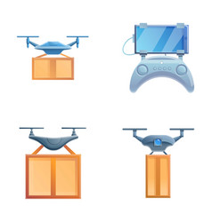 Service Drone Icons Set Cartoon Shipping